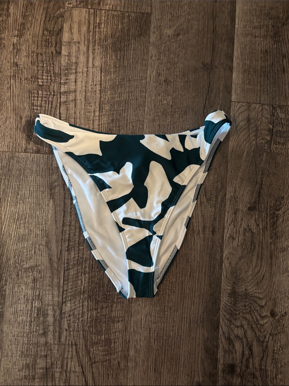 Abercrombie & Fitch High-Rise Cheeky Bikini Bottom -Teal and White -Size Medium